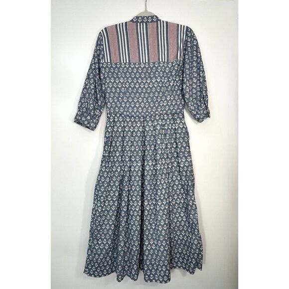Daydress 100% Cotton Handwoven Blue Floral Button Midi Dress Medium Cottagecore - Picture 14 of 16